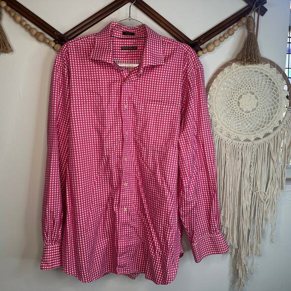 Peter Millar Pink White Checks Long Sleeve Button Down - Picture 1 of 3